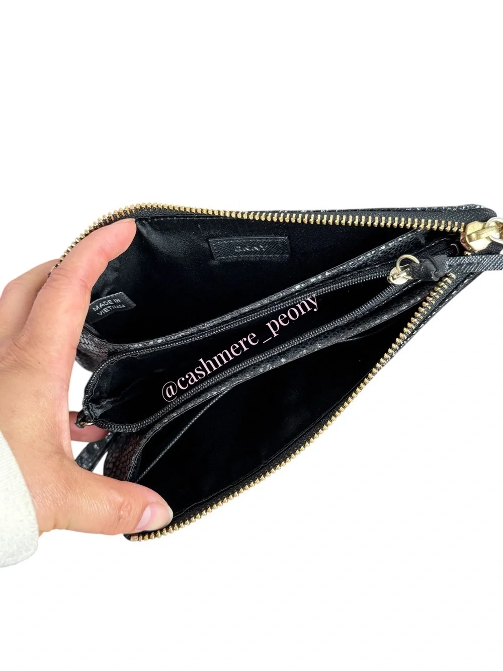 DKNY Black Snake-Print Wristlet Clutch Wallet with Gold Hardware